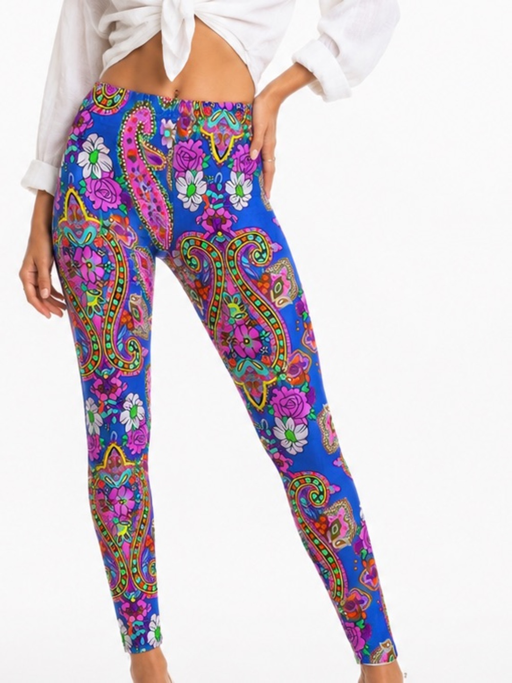 Purple Colorful Buttery Soft High-Rise Blue Paisley Floral Leggings